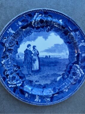 Wedgwood Blue and White Transferware Plate with Romantic Pastoral Scene